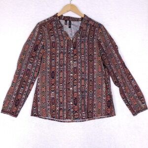 MNG Collection Boho Geometric Print Button Blouse 6 Multi Color